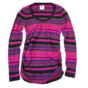 Two Hearts Maternity Pink Purple Striped Ruched Long Sleeve Knit Top Small